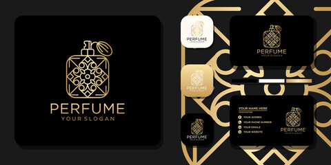 Luxury perfume logo with bottle design and business card template reference