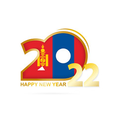 Year 2022 with Mongolia Flag pattern. Happy New Year Design.