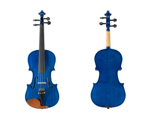 blue wooden violin isolated on white background