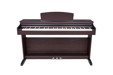 Fototapeta na wymiar brown wooden modern piano isolated on white background