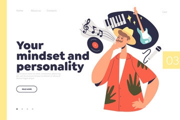 Mindset and personality concept of landing page with man of creative mind set