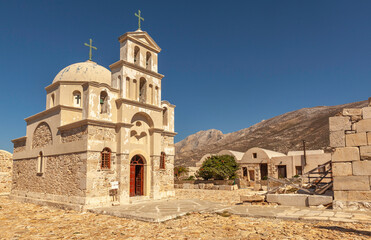Fototapeta na wymiar Monastery of Zoodochos Pigi or Panagia Kalamiotissa on Greek island Anafi in Cyclades, Greece
