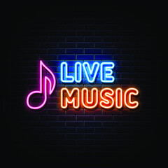 Live music neon sign. neon symbol