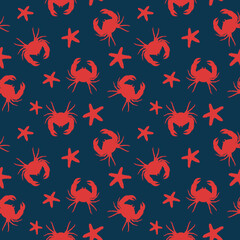 vector pattern with red crabs on a dark background