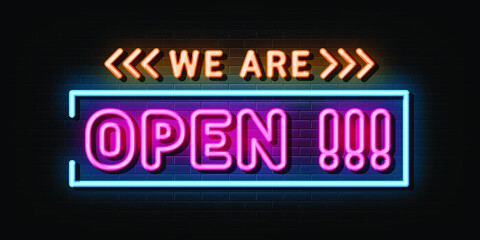 we are open neon sign. neon symbol