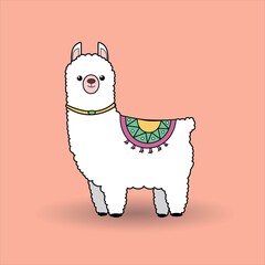 Cute white lama cartoon character illustration © Katerina