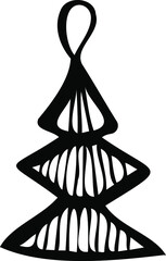 Hanging Christmas toy in the form of a Christmas tree, doodles. Hand-drawn vector illustration. Logo, template, design of Christmas and New Year cards, invitations to the holiday.