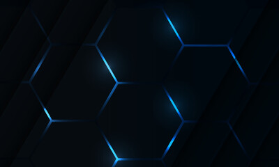 Obraz na płótnie Canvas Dark hexagon gaming abstract vector background with blue colored bright flashes. Vector illustration