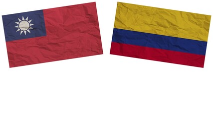 Colombia and Taiwan Flags Together Paper Texture Effect Illustration
