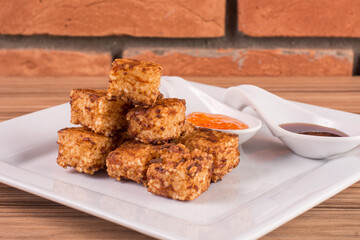 tapioca dice on wooden background