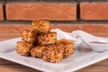 tapioca dice on wooden background