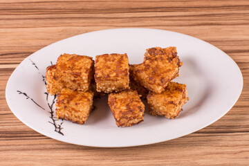tapioca dice on wooden background