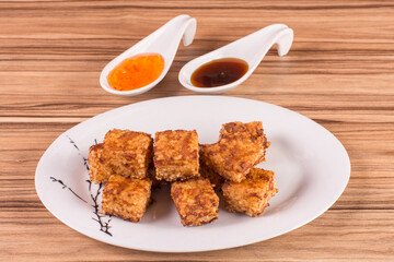 tapioca dice on wooden background