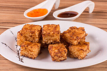 tapioca dice on wooden background