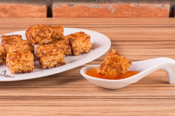 tapioca dice on wooden background