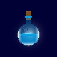 A jar of magic blue liquid. Potion bottle. Vector illustration