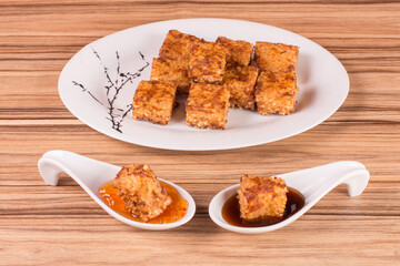 tapioca dice on wooden background