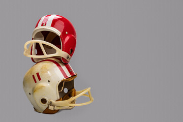 Vintage Boys Football Helmets and Leather Shoulder Pads