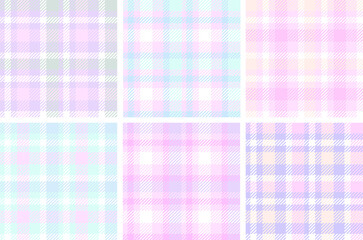 Set of seamless check pastel patterns. Textile tartan plaid swatch
