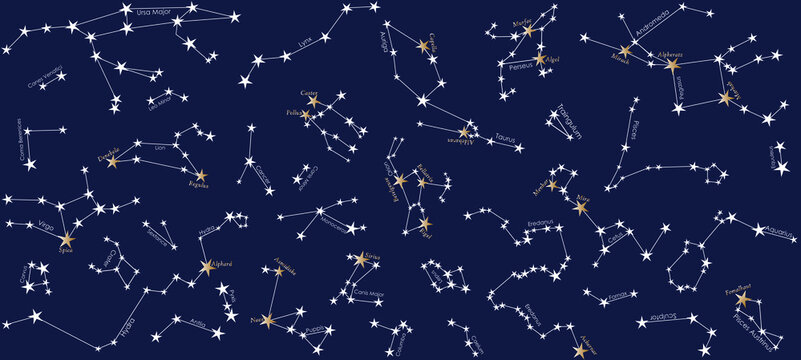 Night star sky seamless pattern. Galaxy cosmos constellation ornament print background