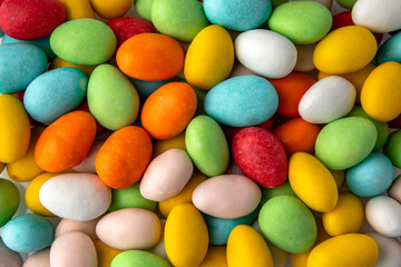 Candies. Almonds in colored sugar glaze. Desserts for candy bars. Small dragees
