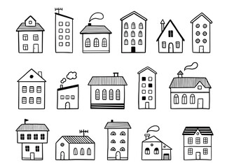 Fototapeta premium House doodle set. Hand drawn sketch style. House building with roof. Vector illustration for home icon, village, city element.