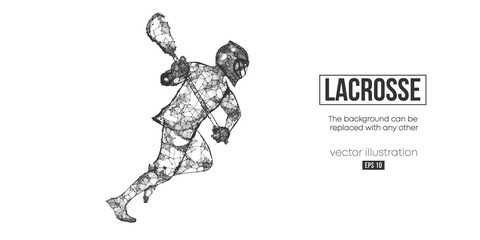 Abstract silhouette of a wireframe lacrosse player from particles on the white background. Convenient organization of eps file. Vector illustartion. Thanks for watching