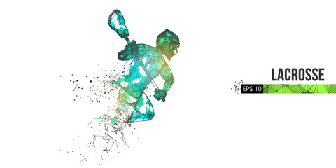Abstract silhouette of a wireframe lacrosse player from particles on the white background. Convenient organization of eps file. Vector illustartion. Thanks for watching