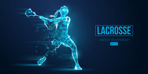 Abstract silhouette of a wireframe lacrosse player from particles on the blue background. Convenient organization of eps file. Vector illustartion. Thanks for watching