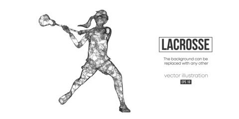 Abstract silhouette of a wireframe lacrosse player from particles on the white background. Convenient organization of eps file. Vector illustartion. Thanks for watching