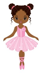 Vector African American Beautiful Ballerina in Pink Tutu Dress