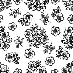 Naklejka premium BUTTERCUP PATTERN Floral Monochrome Seamless Background With Flowers Buttercups And Rose Compositions Openwork For Print Cartoon Vector illustration