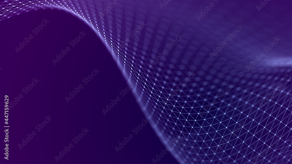 Poster futuristic wave. the structure of the network connection of points and lines. technology concept. 3d