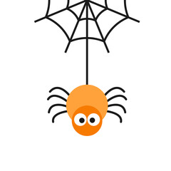 Halloween spider on white and spider web vector illustration