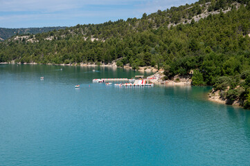 National park Grand canyon du Verdon and turquoise waters of mountains lake Sainte Croix and Verdon...