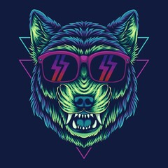 Angry wolf eyeglasses vector illustration