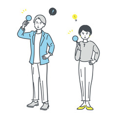 ひらめくイメージの2人のビジネスパーソンの全身イラスト素材