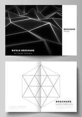 Vector layout of two A4 format modern cover mockups design templates for bifold brochure, flyer, booklet. 3d polygonal geometric modern design abstract background. Science or technology vector.