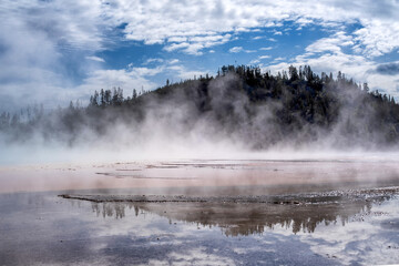 The Grand Prismatic Spring in Yellowstone National Park at the end of spring, early summer