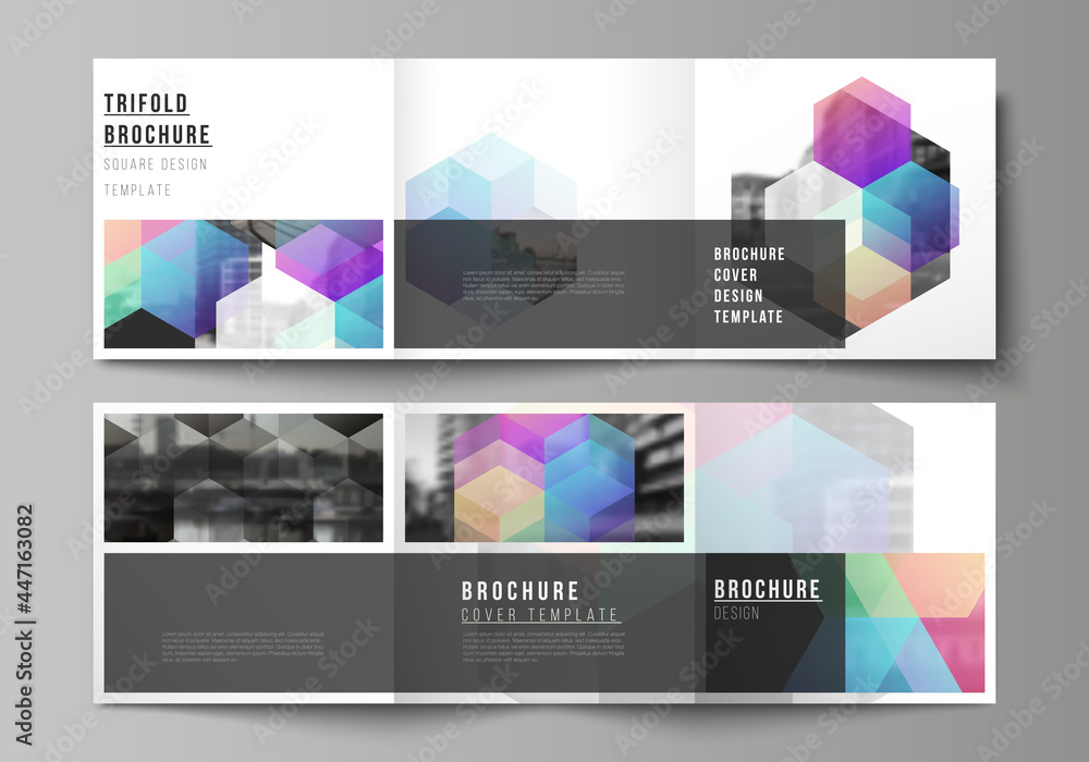 Aufkleber vector layout of square format covers design templates with colorful hexagons, geometric shapes, tec