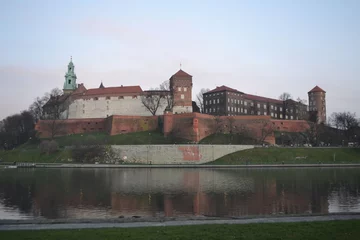 Papier Peint photo Cracovie Wawelschloss in Krakow. Wawelhügel. Burg Wawel abends.