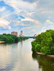 Russia, Moscow, Tushino, Moscow River Canal, day, summer,  view, sky, clouds, distance