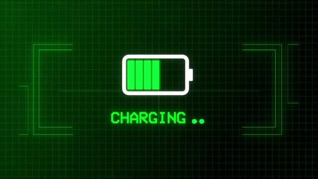 Dashboard Discharged to fully charged battery. Electric Battery indicator power fills 100 Animation. Technology Electric Car Battery Gauge. Increasing battery charge.
