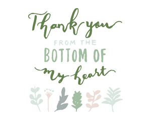 手書きタッチの草木花イラスト。ハンドレタリングメッセージ。ベクター草木フレーム。　Handwritten touch of plants and flowers. Hand lettering message. Vector vegetation frame.