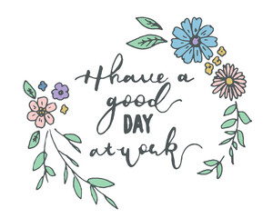 手書きタッチの草木花イラスト。ハンドレタリングメッセージ。ベクター草木フレーム。　Handwritten touch of plants and flowers. Hand lettering message. Vector vegetation frame.