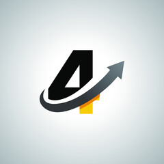 number 4, flat icon design ,  logo design, creative letter mark suitable for company brand identity, business chart/graph logo template swoosh logo, black and yellow concept.