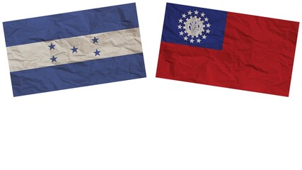 Fototapeta na wymiar Myanmar Burma and Honduras Flags Together Paper Texture Effect Illustration