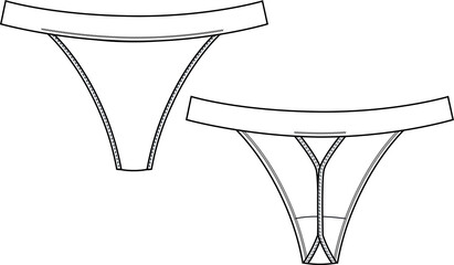 Thong String panty lingerie technical illustration. Editable underwear flat fashion sketch - obrazy, fototapety, plakaty