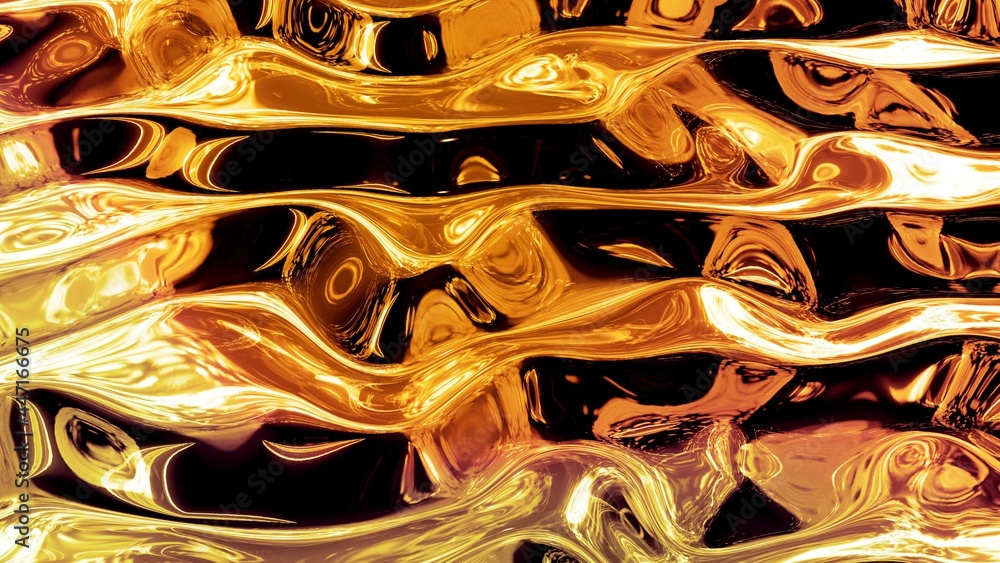 Aufkleber abstract background with wavy sparkling golden liquid pattern on shiny glossy surface. viscous yello