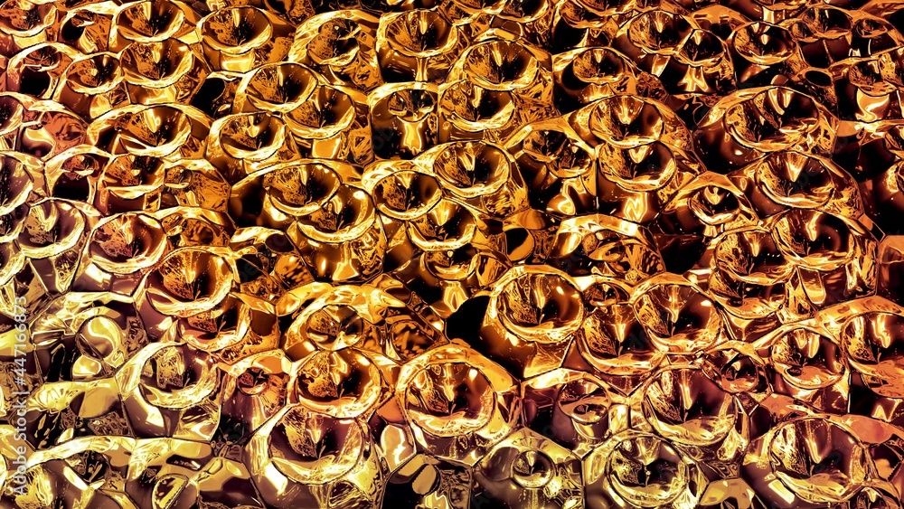 Poster abstract background with wavy sparkling golden liquid pattern on shiny glossy surface. viscous yello